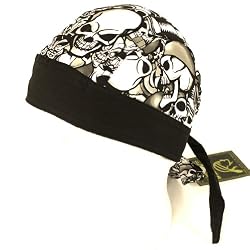 New Skull Party Sewn - Delux Molded Bandana Bandanna, Biker Skull Hat Cap, Head Scarf