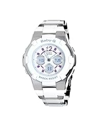 Casio Womens BGA112C-7B Baby-G White and Silver-Tone Rhinestone Accented Watch