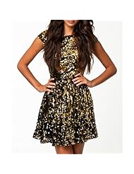 Short Sleeves Backless Sequined Skater Dress 