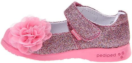 Pediped Flex Estella Pink Sparkly Mary Jane Toddler Girls Shoes feat Flutter Flower