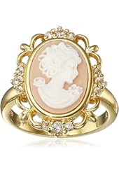 Sterling Silver Created White Sapphire and Pink Cameo Ring, Size 7