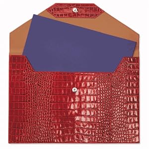 Crocodile Embossed Leather Large Envelope, Red, Holds up to 9x12 folder