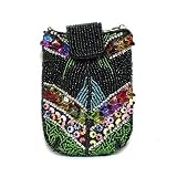 Beaded Cell Phone / IPOD Pouch With Nylon Strap & Detachable Metal Chain (Black)
