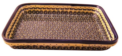 Bunzlauer Polish Pottery 370-DU1 Rectangular Baker, Yellow with Blue and Green
