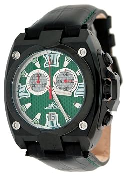 Adee Kaye Men's Black IP Chronograph Watch with Green Textured Dial #AK7982-M3