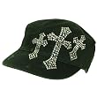 Triple Crystal Cross Frayed Cadet Hat Cap Adjust Black