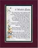 A Mother's Hands Touching 8x10 Verse, Double-matted in Burgundy Over Dark Green and Enhanced with Watercolor Graphics.