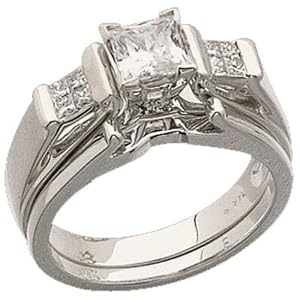 Princess Cut Diamond Semi-Mount Wedding Ring Set (Center stone is not included)