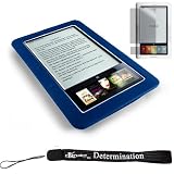 Kroo Skin Case For Barnes & Noble Nook E-Reader (Navy, Blue, Dark Blue) + Includes a 4-Inch eBigvalue Determination Hand Strap + Full set of Screen Guard Protector for your Nook