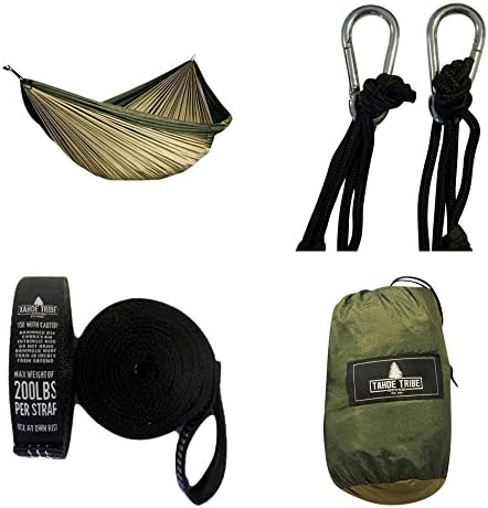 Backyard to Back Country Suspension Double Size Camping Hammock By Tahoe Tribe Outfitters - for Hiking, Hunting, the Beach &amp; More - Nylon Build Comes w/ Easy Attach Tree Straps as Bonus Gift