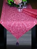 Linen Cotton Table Runner 90-inch Tasseled and 4 Napkins, Regale Collection, Color Orchide Smoke-Rose