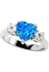 Star K 8mm Heart Shape Simulated Blue Opal Ring