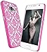 S6 Case, Galaxy S6 Case, SGM (TM) Damask Design Pattern Rubber Coating Ultra Slim Fit Hard Hybrid Case Cover for Samsung Galaxy S6 + SGM (TM) Microfiber Cleaning Cloth (Hot Pink)
