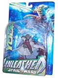 Star Wars Year 2003 Unleashed 3 Inch Tall Action Figure - Yoda with Lightsaber and Diorama Display Base