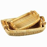 Whitney Design ML-9213 Woven-Willow Rectangular Tray with Wood Handles, Set of 3
