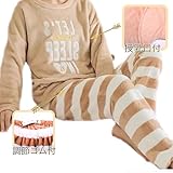 Spinas スピナス マタニティー 授乳服 授乳口 付き フリース あったか パジャマ ルームウェア もこもこ 産前 産後 調節 裏 起毛 裏起毛 ボア ボーダー かわいい 冬 (XXL)