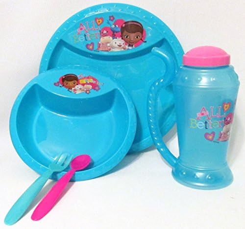 Bundle - 5 Items: Doc McStuffins Mealtime Set - Plate, Bowl, Cup, Spoon and Fork, and Tote