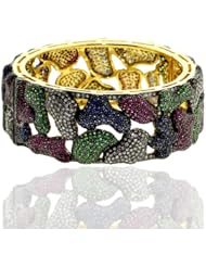 Genuine Gemstones Bangle 14kt Yellow Gold Diamond Pave Bracelet Silver Jewelry