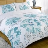Nikita Teal & White Flower Floral Super King Size Duvet Quilt Cover Bedding Set