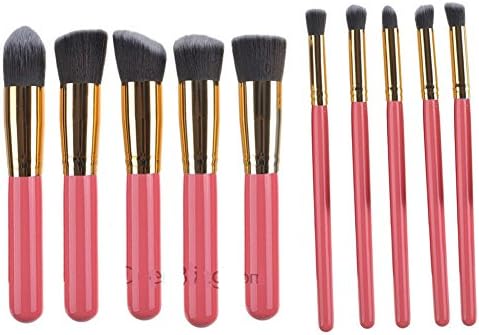 Professional Synthetic Kabuki Makeup Brushes with Carry Bag ,Included Kabuki Foundation Blending Blush Eyeliner Face Powder Brush Makeup Brush Kit ,10pcs/set (Pink Gold)