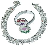 Silver Jewelry Set Pair of Ankle Bracelet and Toe Ring Indian Foot Jewelry 136 Grams 10  (anklt567a)