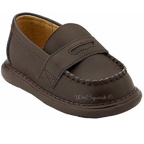 Wee Squeak Baby Toddler Little Boys Brown Leather Loafer Shoes 3-12