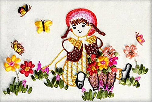 Wandafull Ribbon embroidery Kit Handmade Flowers girl(No frame)