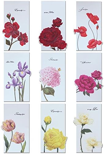 PAPTEL All Occasion Handmade Greeting Cards for Lady - Anniversary Card for Her - 9 Different Designs with Flower Reliefs - Including Envelopes - Set of 9