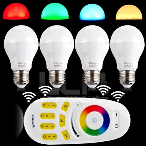 RGBW LED Light Kit - 4PCS 2.4G RF Wireless Milight RGBW E27 6W LED Bulb Light Lamp with Remote for Shop Pub