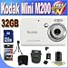 Kodak EasyShare Mini M200 10 MP Digital Camera with 3x Optical Zoom and 2.5-Inch LCD (White) W/32GB SDHC Memory + USB Card Reader + Deluxe Case w/Strap + Memory Card Wallet + Accessory Saver Bundle!