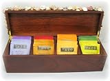 Seashells & Fine Exotic Wood Tea Box Sampler with 40 TAZO Teabags in 8 Flavors , Hinged Paulownia Hardwood Tea Chest (Made of solid wood, not particle board!) 13.5