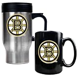 Boston Bruins NHL Stainless Steel Travel Mug & Black Ceramic Mug Set - Primary Logo