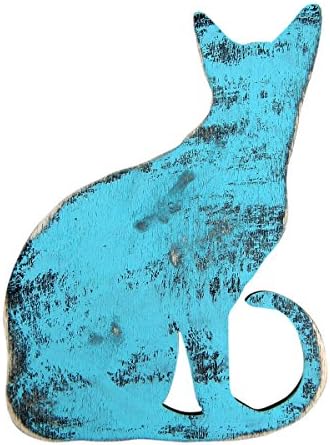 Designocrasy 98112-12 Cat Silhouett Sign Wooden Handcrafted Wall Art, Home Decor, 12" H, Rustic Blue