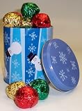 Scott's Cakes Chocolate Walnut Fudge Balls in a Blue Snowman Can