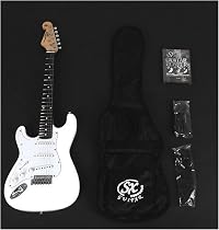 SX EG1K 3/4 LH WT White Left Handed 3/4 Size Guitar Package with Amp, Carry Bag and Instructional DVD