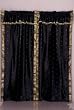 Pair Black sari curtains with attached beaded valance