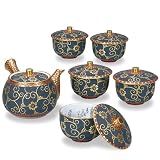 九谷焼 蓋付茶器・急須セット 本金青粒鉄仙（細字入）　作家 大雅