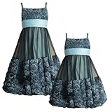 Bonnie Jean LITTLE GIRLS 4-6X AQUA-BLUE BONAZ ROSETTE BUBBLE MESH Special Occasion Wedding Flower Girl Party Dress