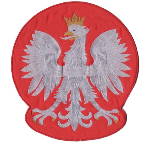 Large Polish White Eagle Patch, Sew-On - Red Background