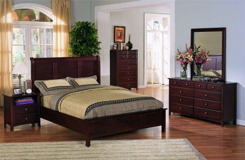 Kitchen: 5 pc brown finish wood platform bedroom set queen size