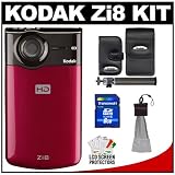 Kodak Zi8 Pocket Video Camera (Raspberry) + 8GB Cameta Accessory Kit