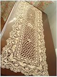 Vintage All Handmade bobbin lace table runner-White