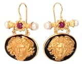 14k Yellow Gold Ruby and Pearl Earrings by Tagliamonte