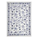 Ivory and Blue Floral Rug