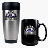 Colorado Rockies Stainless Steel Travel Tumbler and Black Ceramic Mug Set