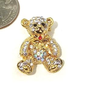 Clear Austrian Rhinestone Teddy Bear Bow Tie Design Gold-Plated Brooch Pin