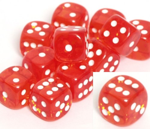 Translucent 16mm d6 Orange/white Pipped Dice
