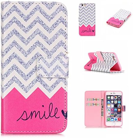 6S Case,iPhone 6 Case, Flip Cover Wallet PU Leather with Stand Case for iPhone 6S,Case for iPhone 6 [4.7] (Wave stripe smile)