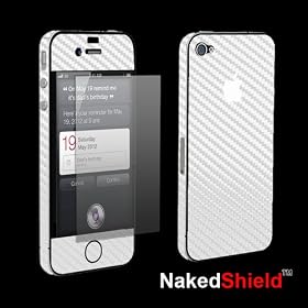Apple iPhone 4 4S 3M Di-Noc White Carbon Fiber Skin Guard + Naked Shield Invisible Screen Protector by 
