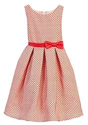 Petite Girls Sleeveless Polka Dot Print Knee Length  Pleated Jacquard  Dress With a Bow(s) and a Sash 